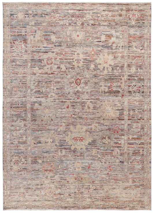 Orientteppich in Rosé und Grau mit hellen Blüten, 348 × 257 cm – Gesamtansicht