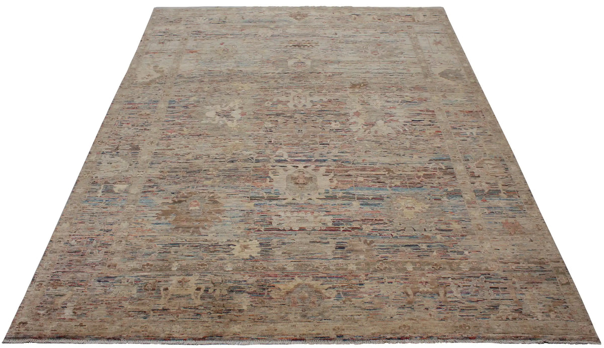 Beige & Brown Afghan Rug with Soft Flowers, 388 × 294 cm, view 2.