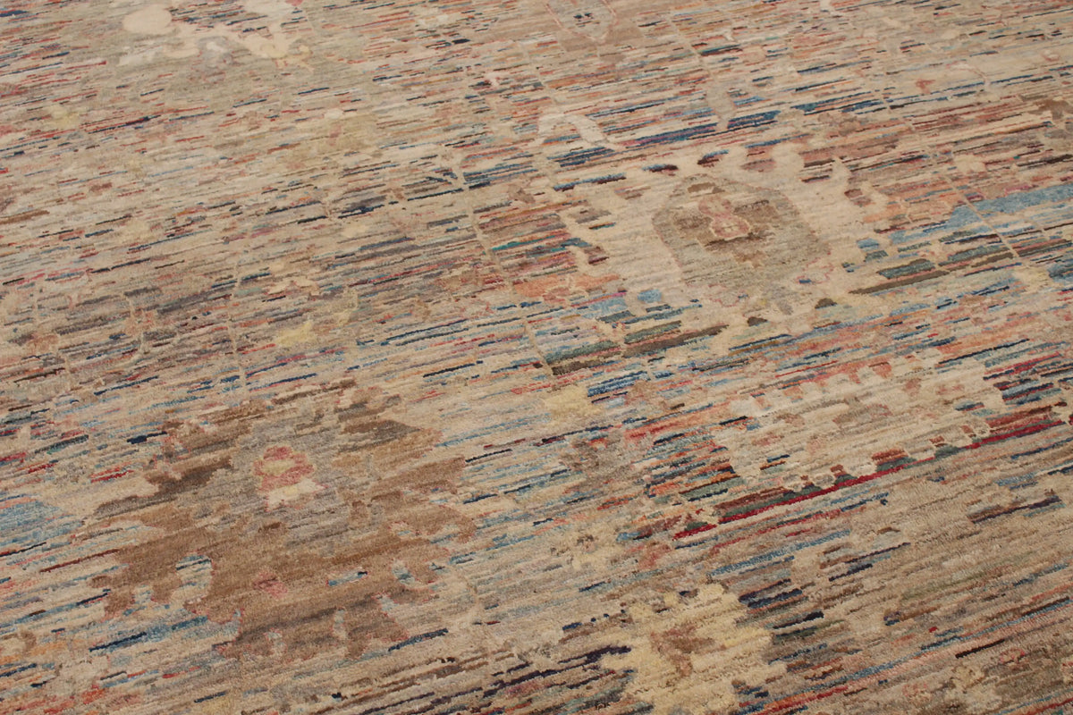 Beige & Brown Afghan Rug with Soft Flowers, 388 × 294 cm, view 4.