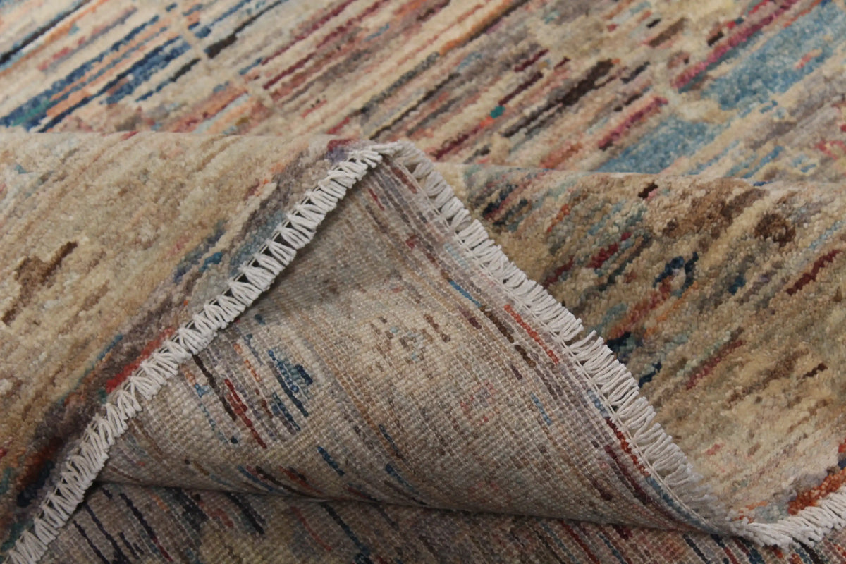 Beige & Brown Afghan Rug with Soft Flowers, 388 × 294 cm, view 7.