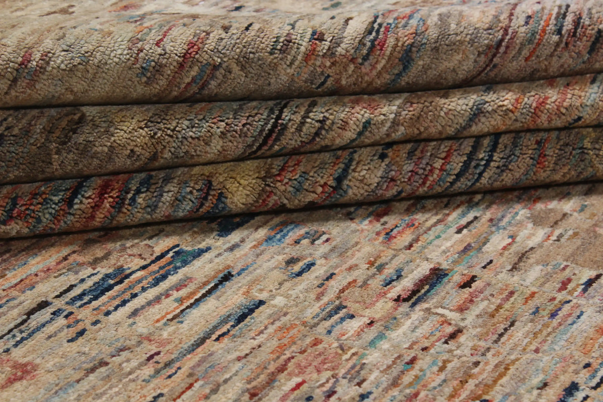 Beige & Brown Afghan Rug with Soft Flowers, 388 × 294 cm, view 8.