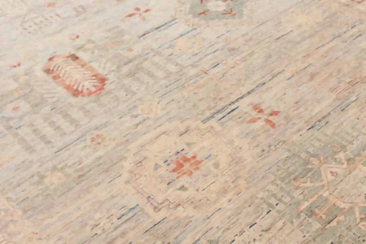Light Sage Afghan Rug with Red Medallions, 345 × 252 cm, view 8.