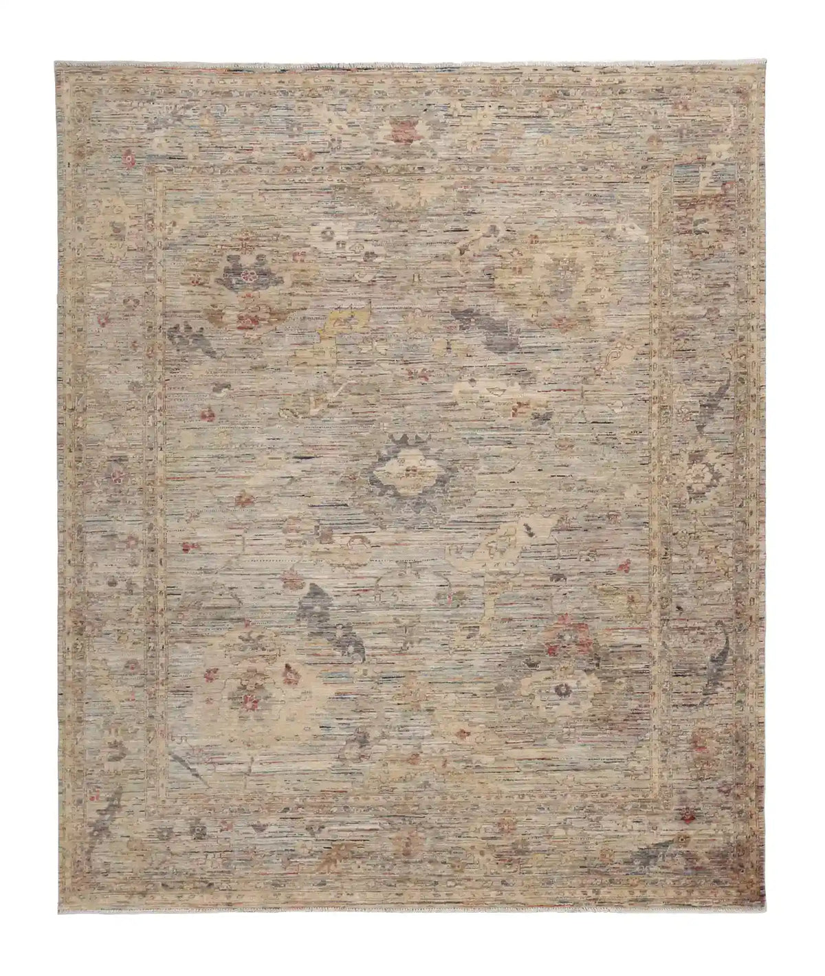 Beiger Orientteppich mit feiner blauer Blütenzeichnung, 293 × 244 cm – Gesamtansicht