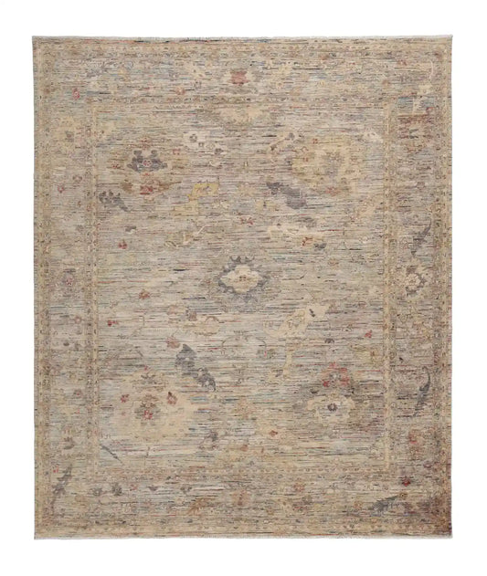 Beiger Orientteppich mit feiner blauer Blütenzeichnung, 293 × 244 cm – Gesamtansicht