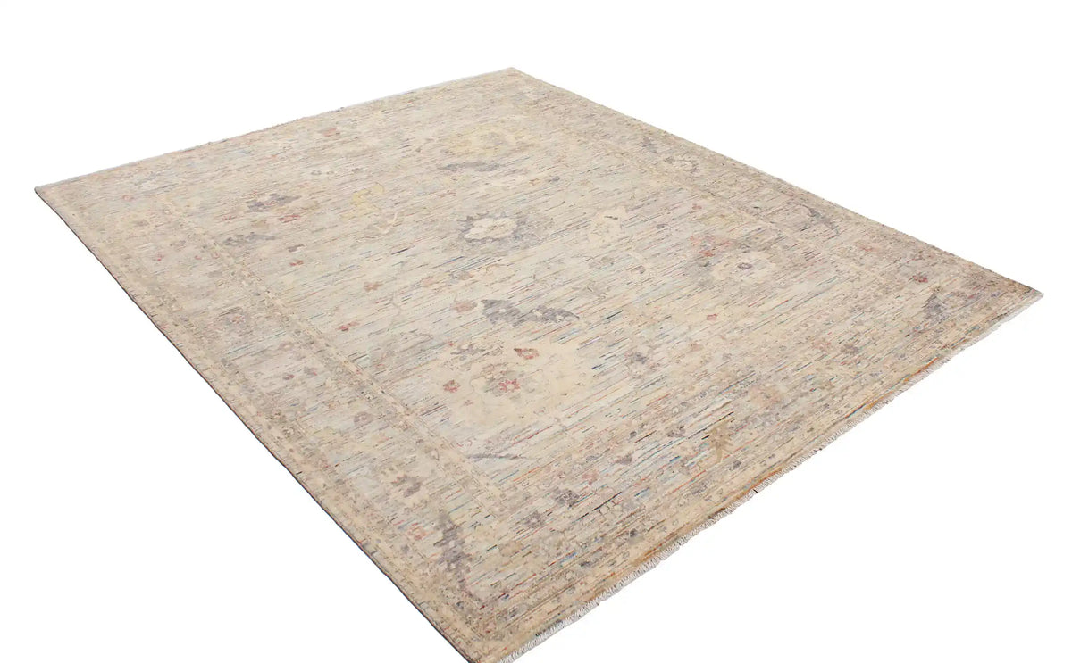 Beiger Orientteppich mit feiner blauer Blütenzeichnung, 293 × 244 cm – Ansicht 3 des handgeknüpften Wollteppichs
