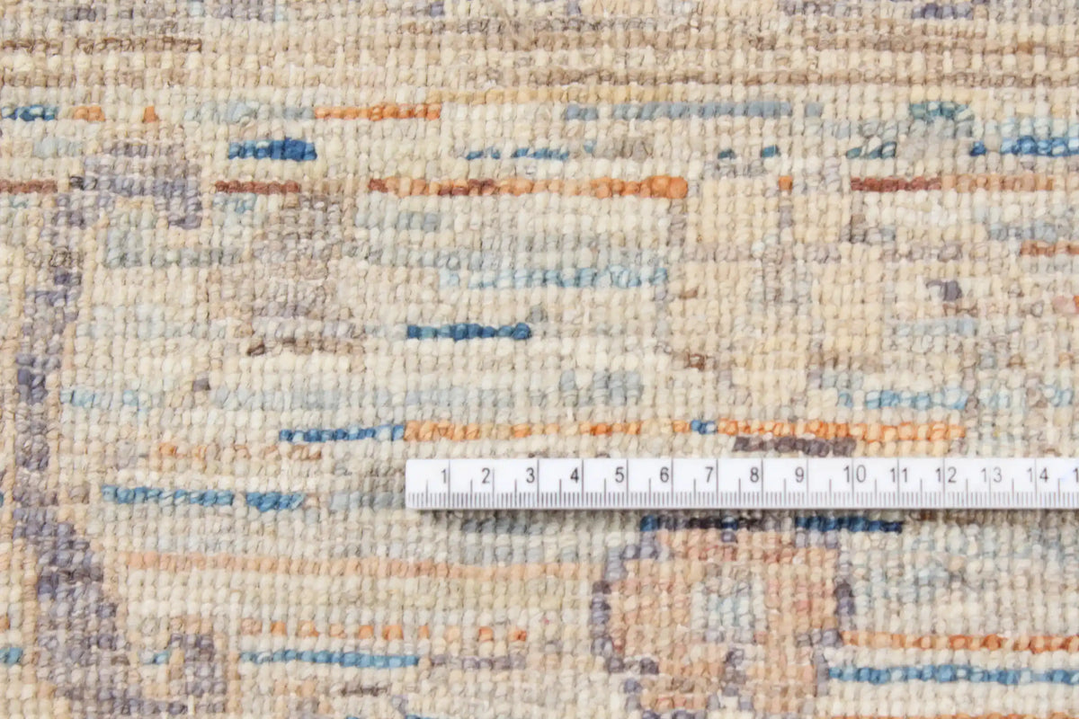 Beiger Orientteppich mit feiner blauer Blütenzeichnung, 293 × 244 cm – Ansicht 6 des handgeknüpften Wollteppichs