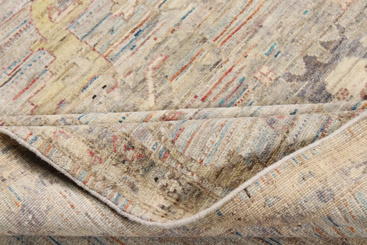 Beiger Orientteppich mit feiner blauer Blütenzeichnung, 293 × 244 cm – Ansicht 7 des handgeknüpften Wollteppichs