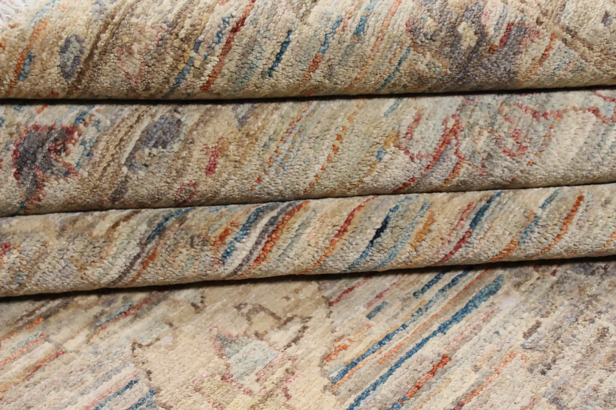 Beiger Orientteppich mit feiner blauer Blütenzeichnung, 293 × 244 cm – Ansicht 9 des handgeknüpften Wollteppichs