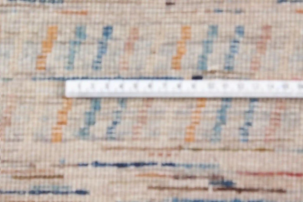 Sandfarbener Berjasta-Teppich mit blauen Querlinien, 347 × 250 cm – Ansicht 6 des handgeknüpften Wollteppichs