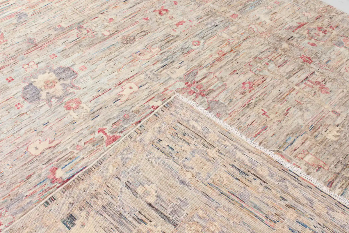 Gray Wool Rug with Small Pink Flowers, 338 × 254 cm, view 5.