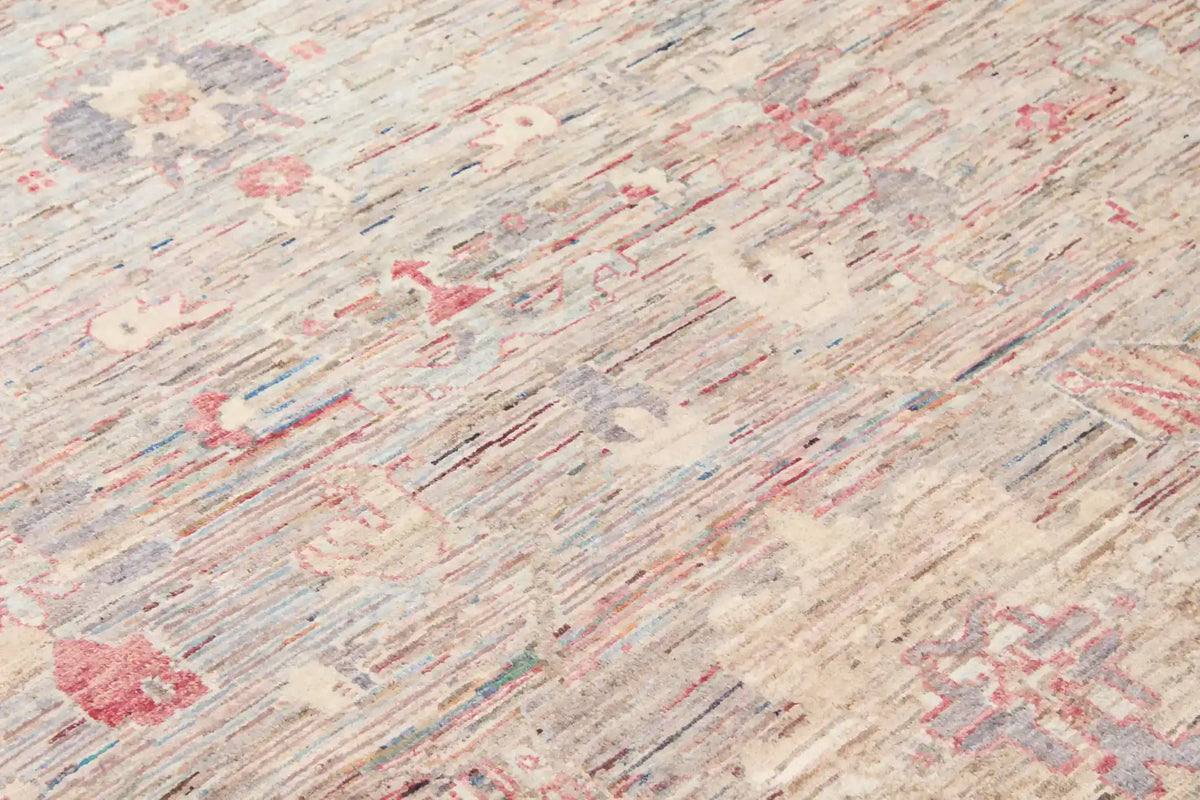 Gray Wool Rug with Small Pink Flowers, 338 × 254 cm, view 8.
