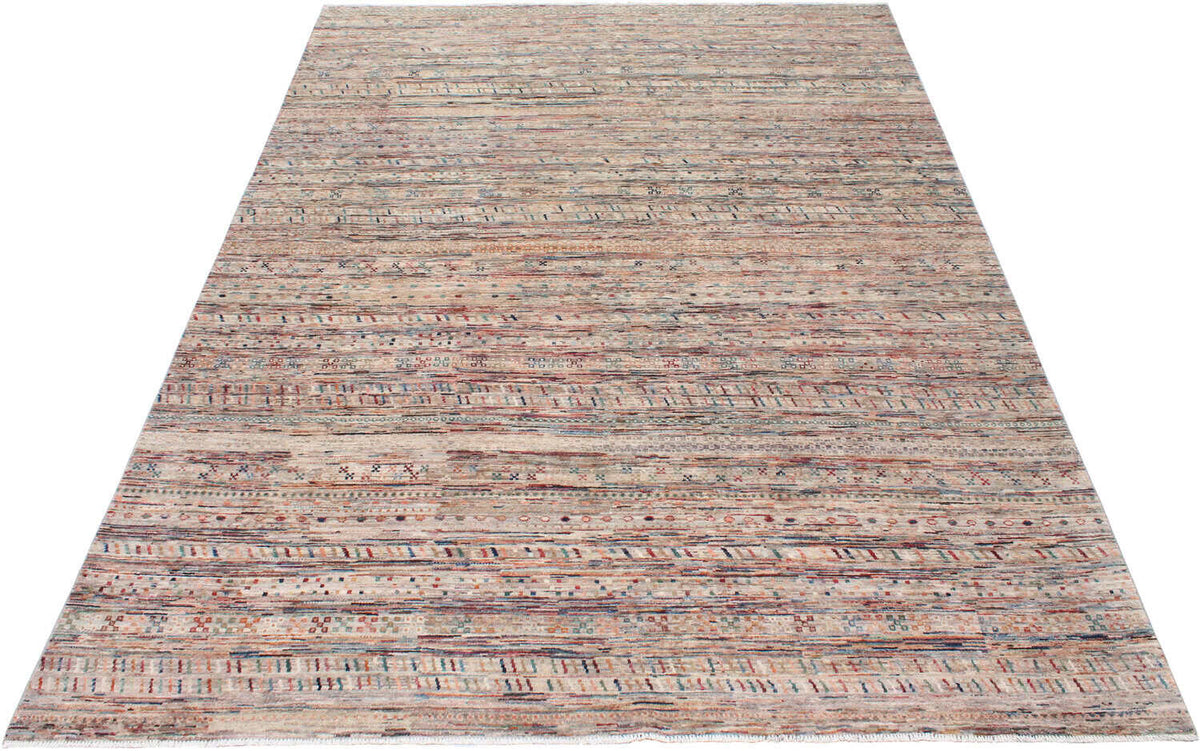 Abstrakter Orientteppich mit feinen Linien in Braun und Rosa, 348 × 249 cm – weitere Ansicht 2