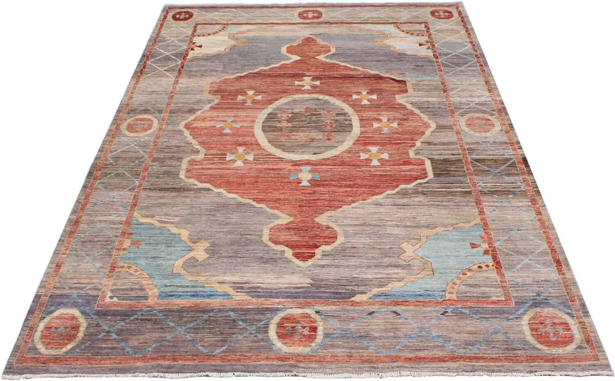 Medaillon-Teppich in Rot und Grau mit hellblauen Akzenten, 373 × 260 cm – weitere Ansicht 2
