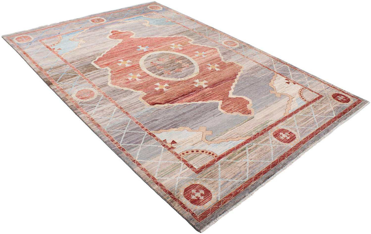 Medaillon-Teppich in Rot und Grau mit hellblauen Akzenten, 373 × 260 cm – weitere Ansicht 3