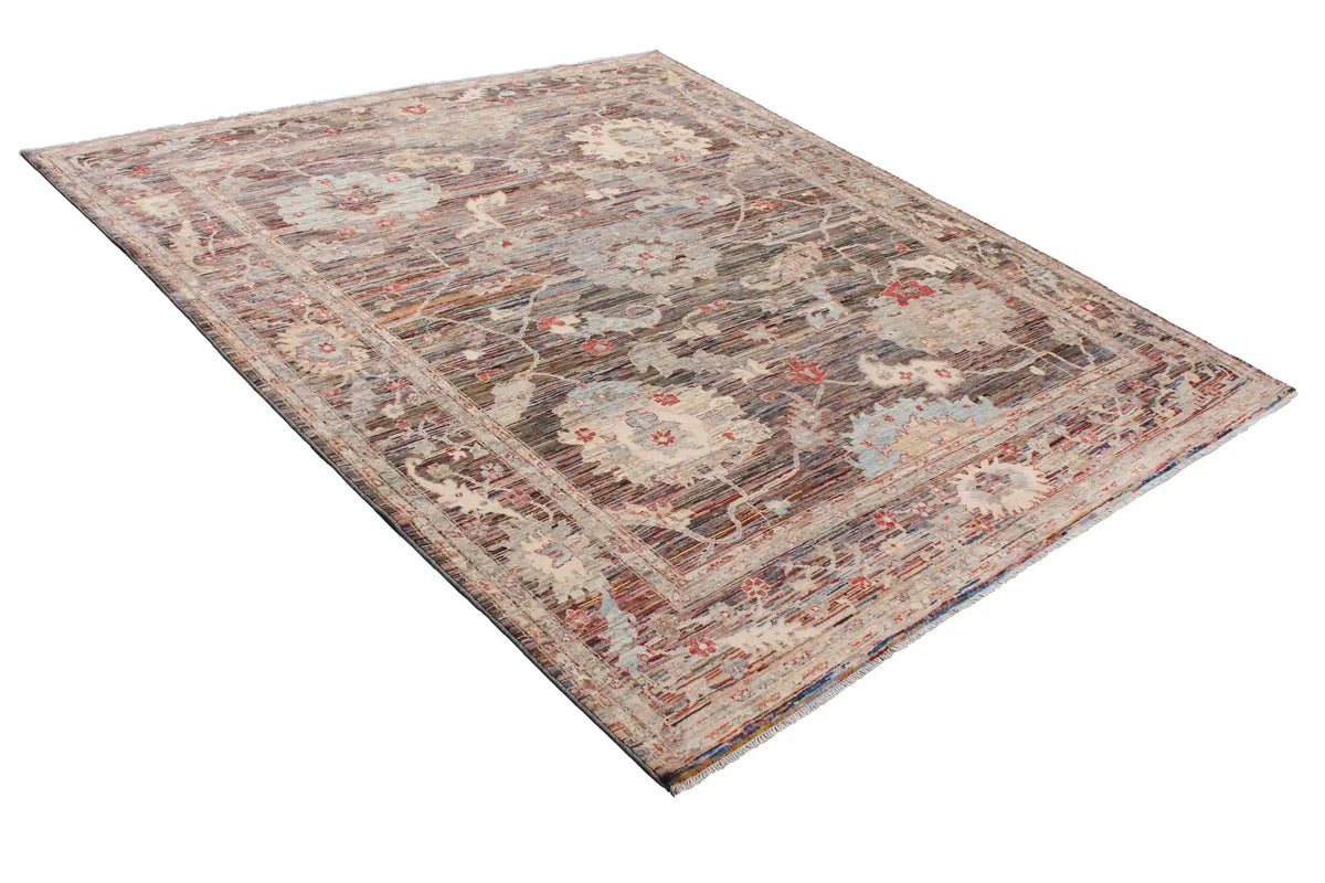 Dark Brown Afghan Rug with Broad Floral Motifs, 276 × 245 cm, view 3.