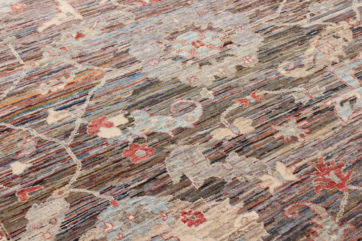 Dark Brown Afghan Rug with Broad Floral Motifs, 276 × 245 cm, view 4.