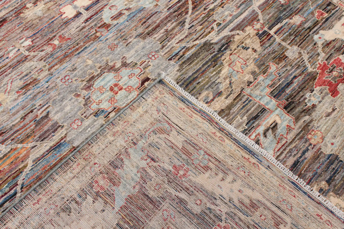 Dark Brown Afghan Rug with Broad Floral Motifs, 276 × 245 cm, view 5.