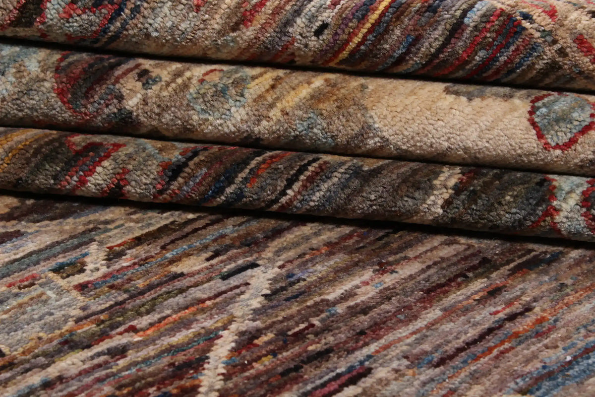 Dark Brown Afghan Rug with Broad Floral Motifs, 276 × 245 cm, view 7.