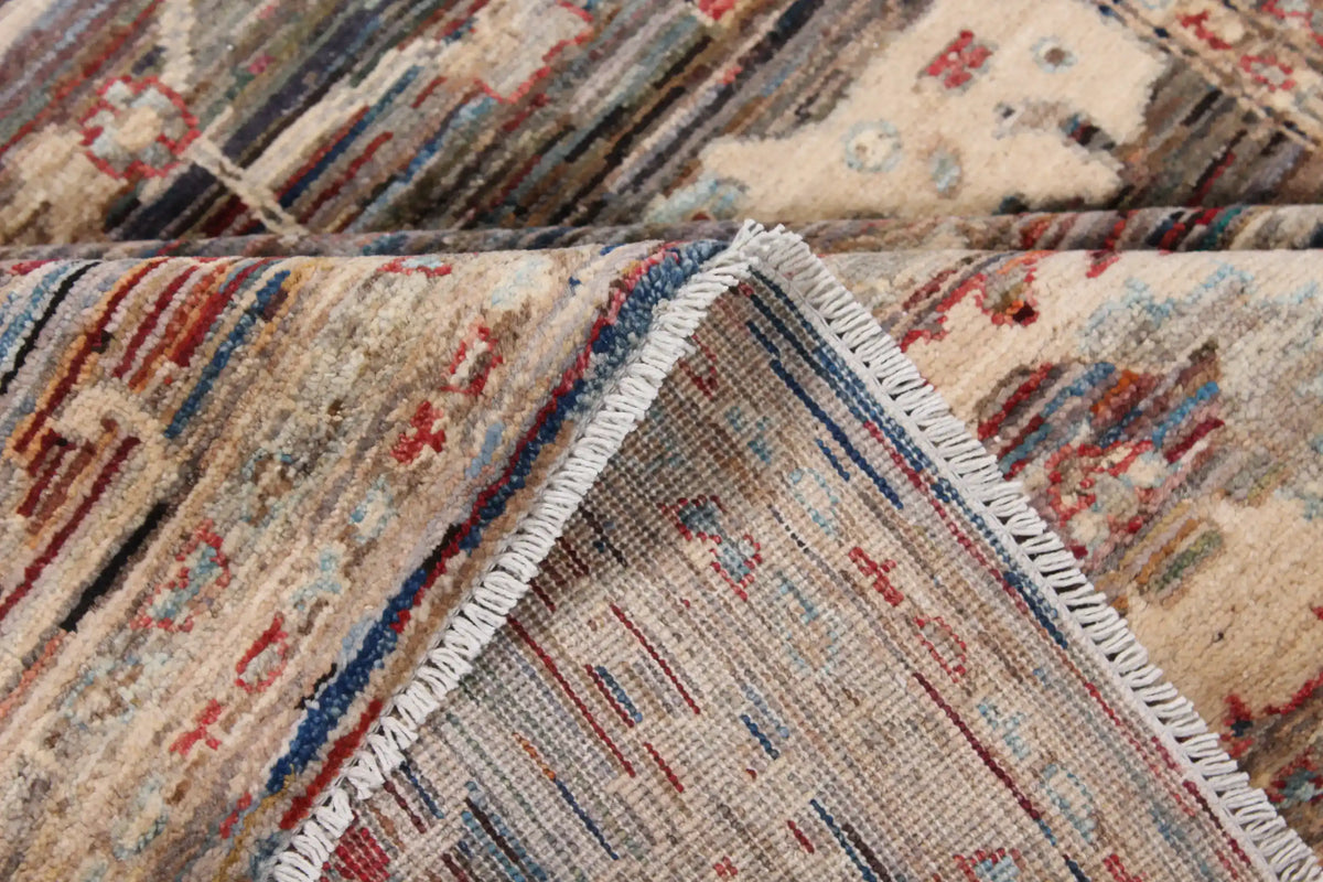 Dark Brown Afghan Rug with Broad Floral Motifs, 276 × 245 cm, view 9.