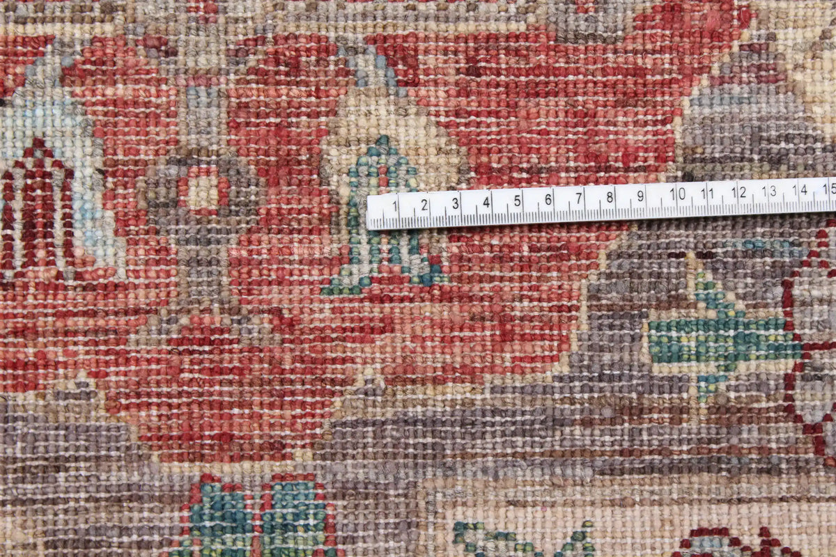 Pink Afghan Rug with Cream Leaf Motifs, 297 × 247 cm, view 6.