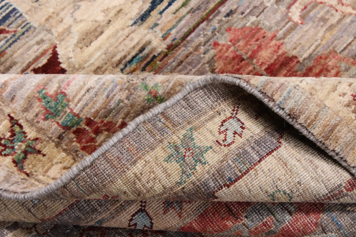 Pink Afghan Rug with Cream Leaf Motifs, 297 × 247 cm, view 7.
