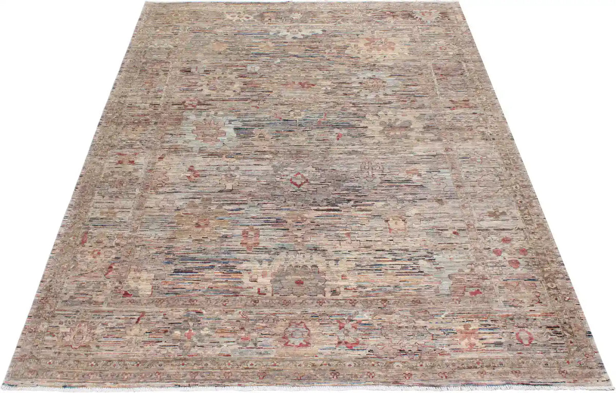 Grauer Orientteppich mit cremefarbenen und roten Blüten, 353 × 273 cm – Ansicht 2 des handgeknüpften Wollteppichs