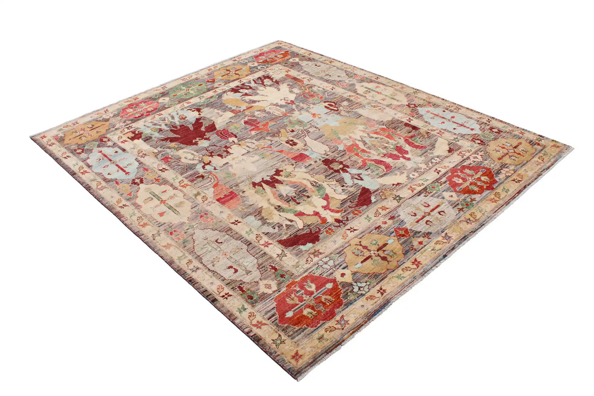 Orientteppich mit großen Blättern in Rot und Gold, 293 × 249 cm – Ansicht 3 des handgeknüpften Wollteppichs