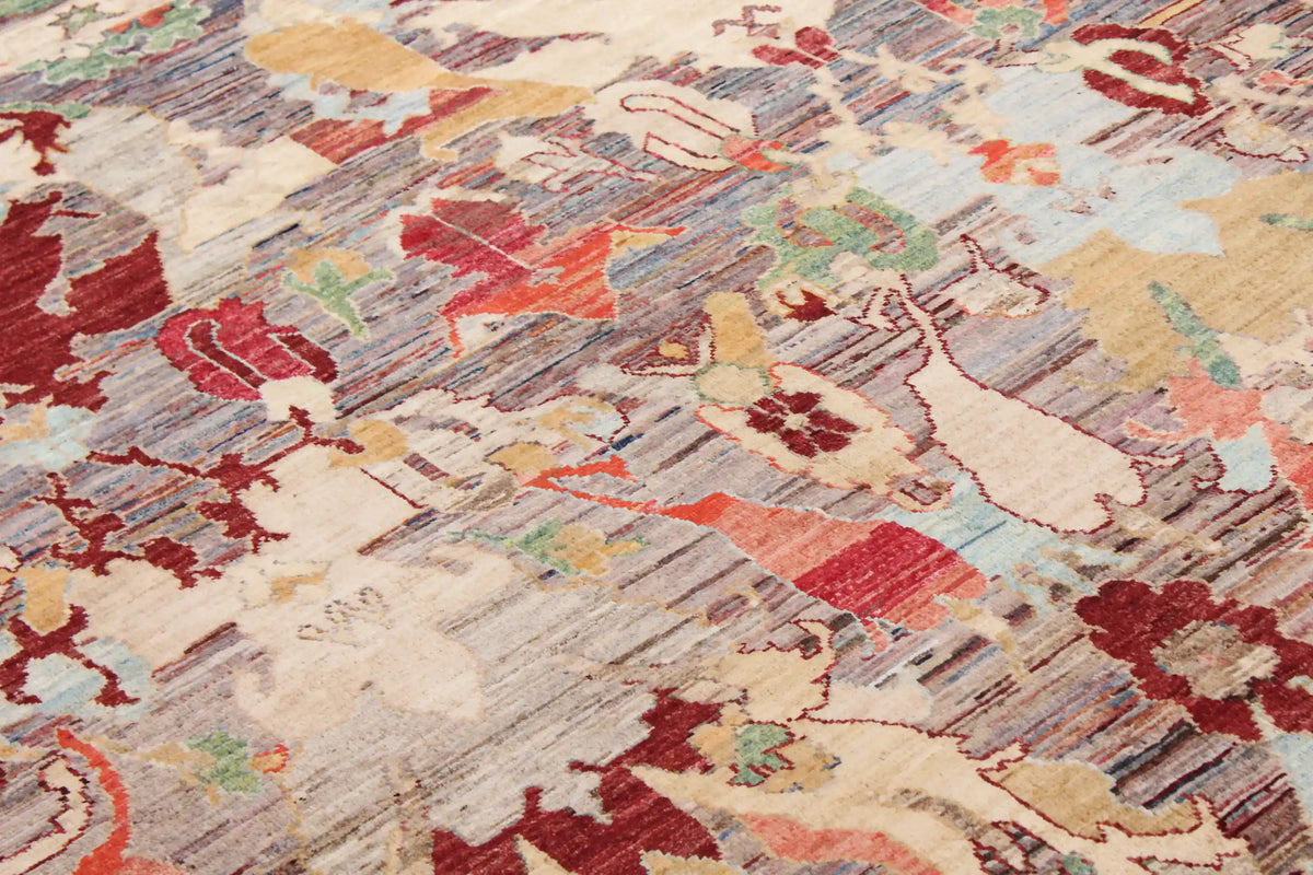 Orientteppich mit großen Blättern in Rot und Gold, 293 × 249 cm – Ansicht 4 des handgeknüpften Wollteppichs