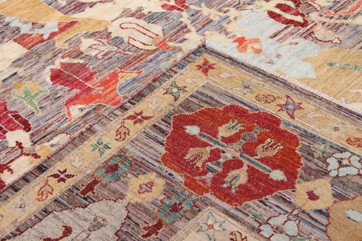 Orientteppich mit großen Blättern in Rot und Gold, 293 × 249 cm – Ansicht 5 des handgeknüpften Wollteppichs