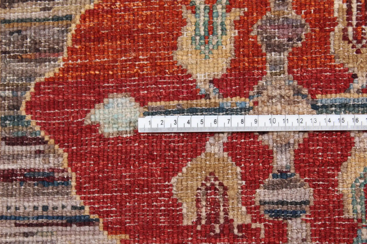 Orientteppich mit großen Blättern in Rot und Gold, 293 × 249 cm – Ansicht 6 des handgeknüpften Wollteppichs