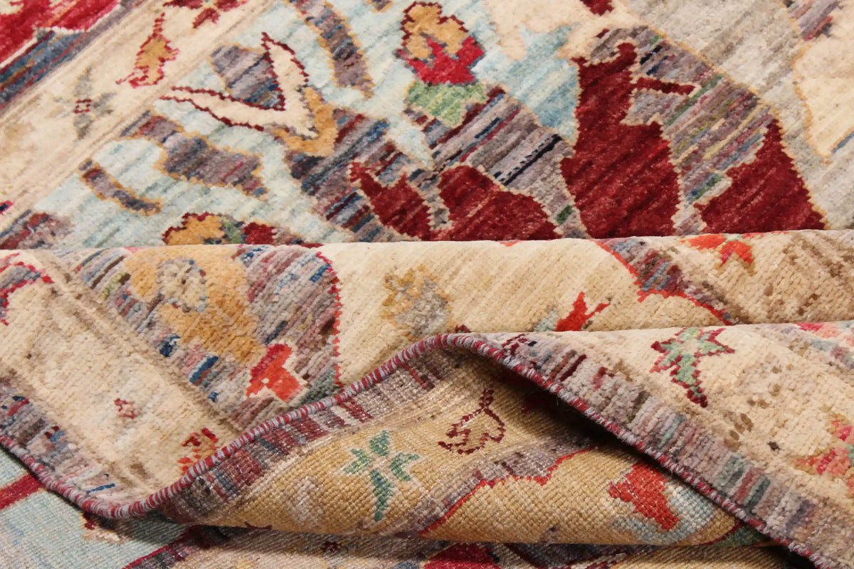 Orientteppich mit großen Blättern in Rot und Gold, 293 × 249 cm – Ansicht 8 des handgeknüpften Wollteppichs