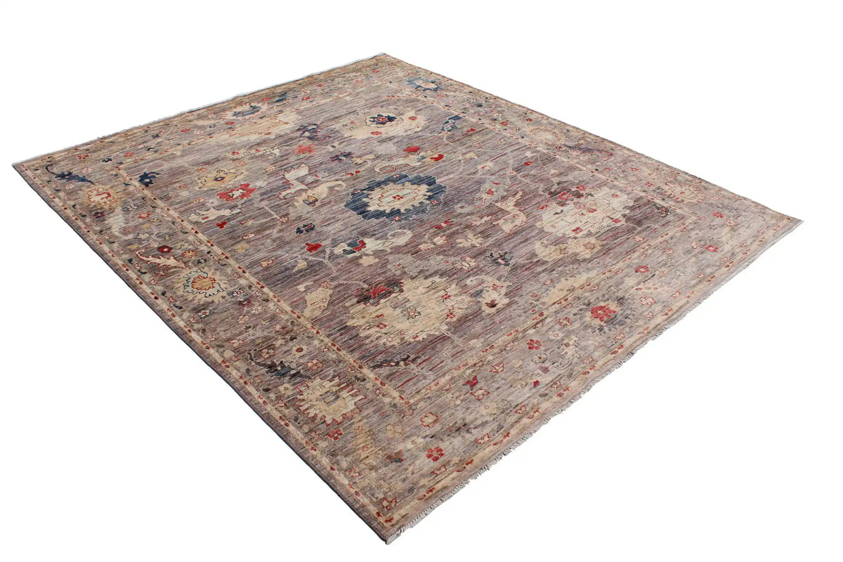 Gray Wool Rug with Red & Cream Rosettes, 284 × 246 cm, view 3.