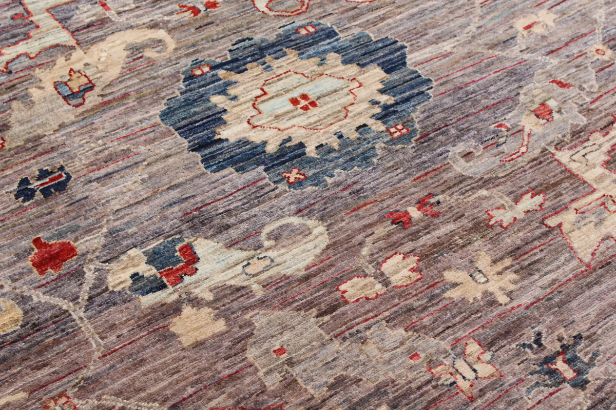 Gray Wool Rug with Red & Cream Rosettes, 284 × 246 cm, view 4.