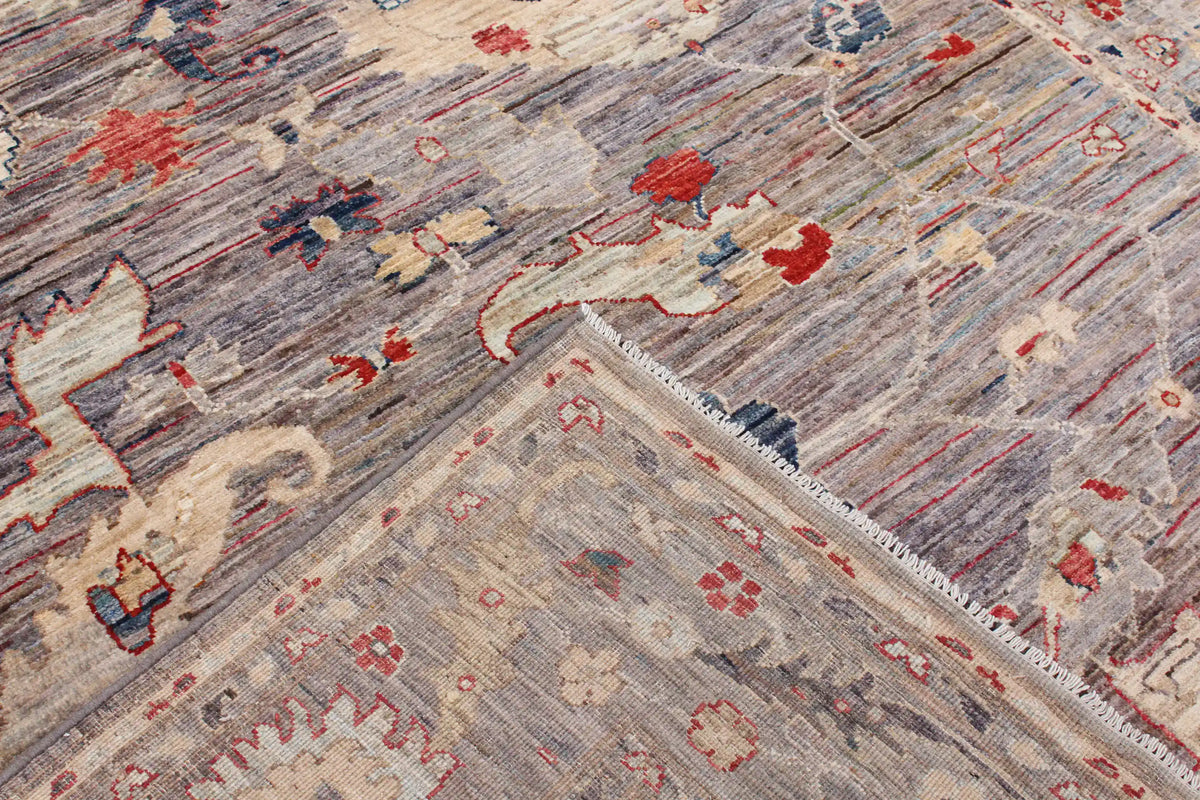 Gray Wool Rug with Red & Cream Rosettes, 284 × 246 cm, view 5.