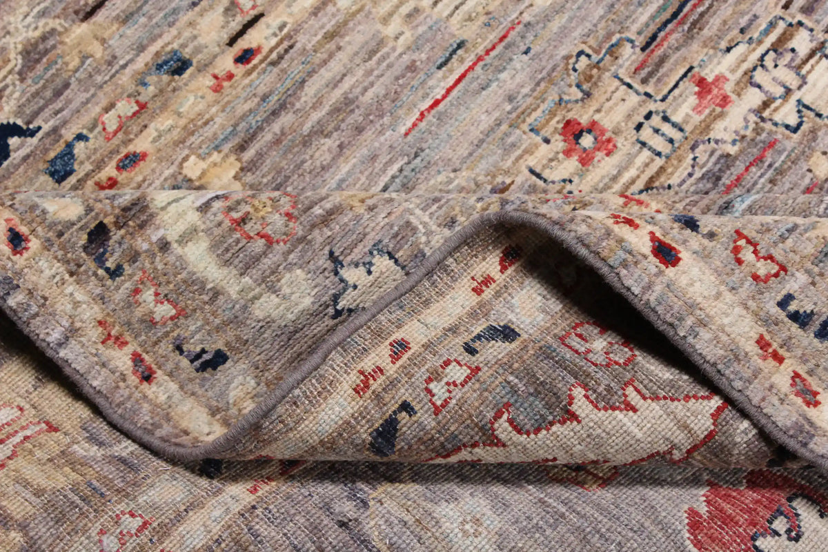 Gray Wool Rug with Red & Cream Rosettes, 284 × 246 cm, view 7.