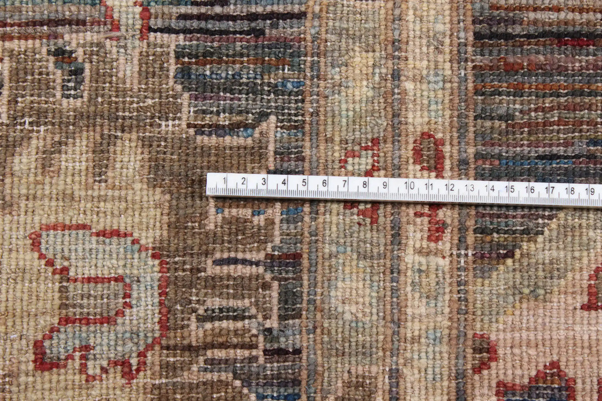 Gray-Brown Afghan Rug with Light Flowers & Red Accents, 296 × 246 cm, view 8.