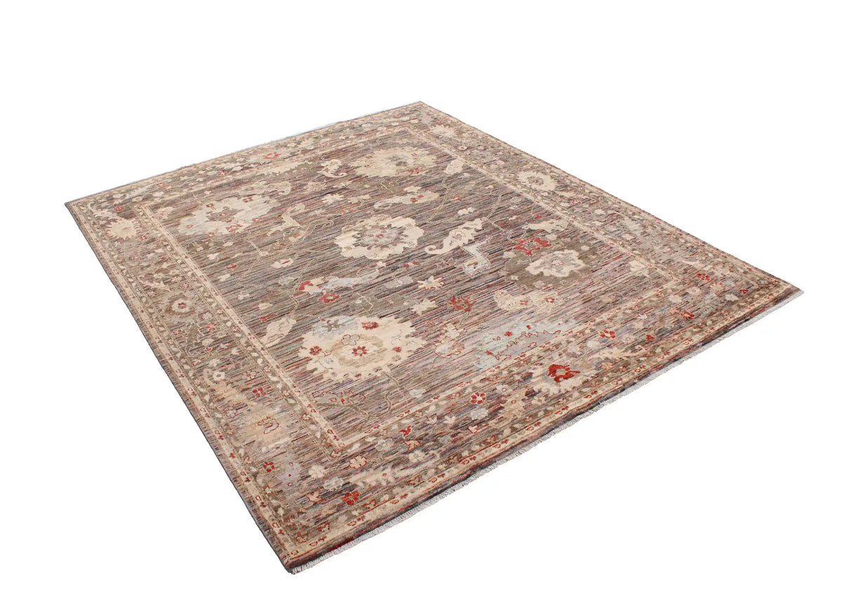 Dark Brown Wool Rug with Large Cream Flowers, 290 × 244 cm, view 3.
