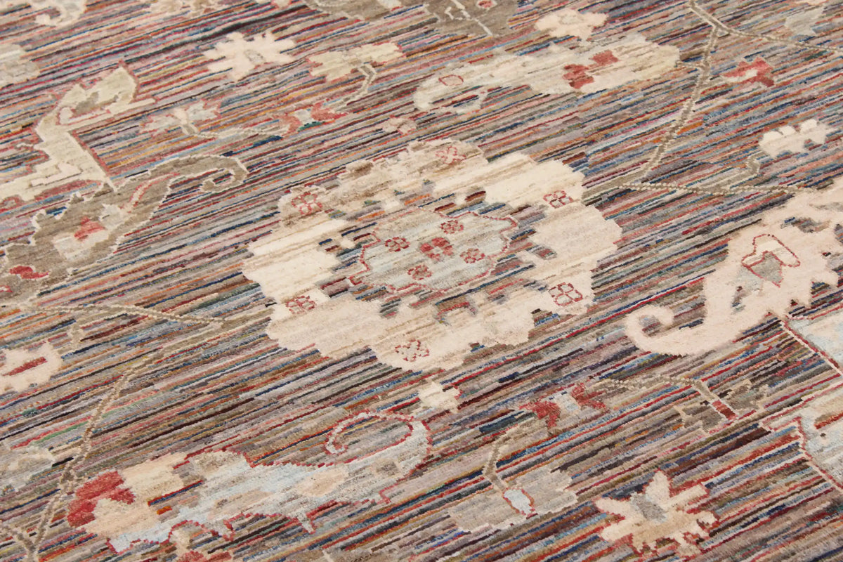 Dark Brown Wool Rug with Large Cream Flowers, 290 × 244 cm, view 4.