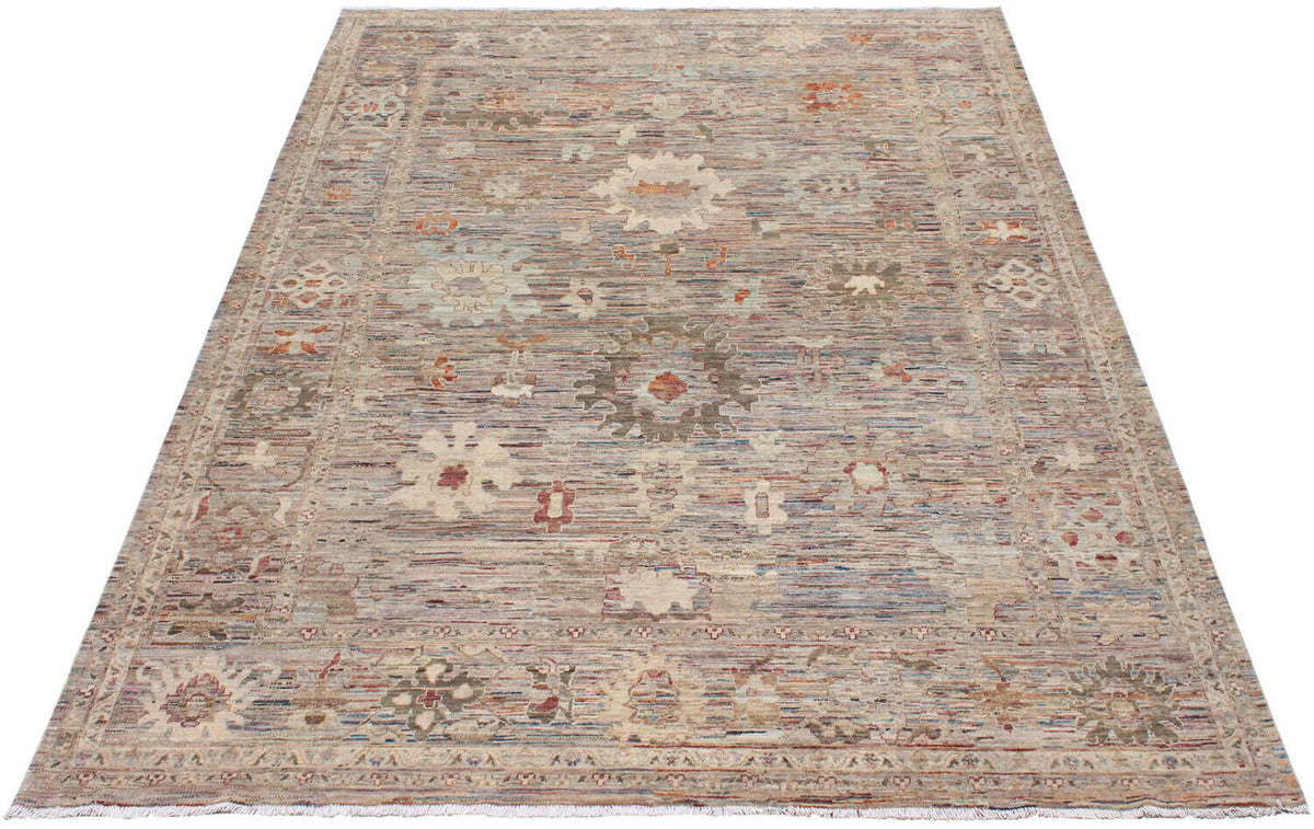 Floraler Orientteppich mit cremefarbenen Blüten auf Taupe, 359 × 266 cm – weitere Ansicht 2