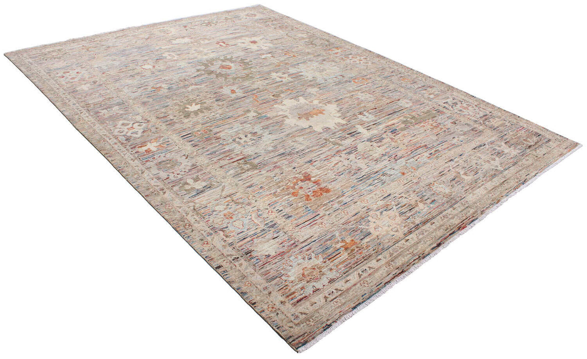 Floraler Orientteppich mit cremefarbenen Blüten auf Taupe, 359 × 266 cm – weitere Ansicht 3