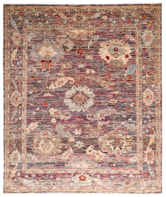 Orientteppich mit cremefarbenen Blüten auf Rotbraun, 293 × 242 cm, Gesamtansicht
