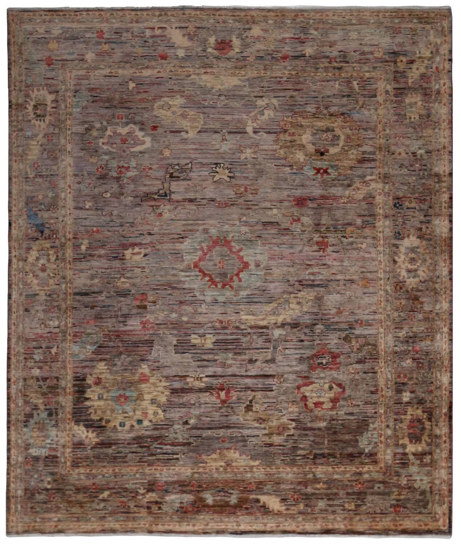 Dark Afghan Rug with Small Red Rosettes, 298 × 249 cm, overall view.