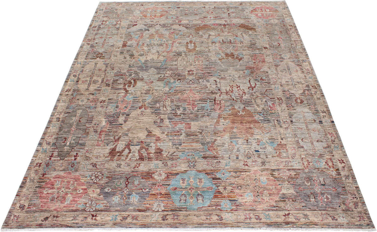 Art-déco-Teppich mit großen Blüten in Rosa und Blau, 350 × 271 cm – weitere Ansicht 2