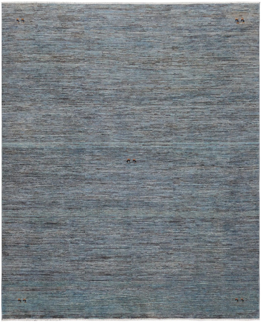 Blauer Wollteppich mit feiner Melierung, 298 × 245 cm – Gesamtansicht