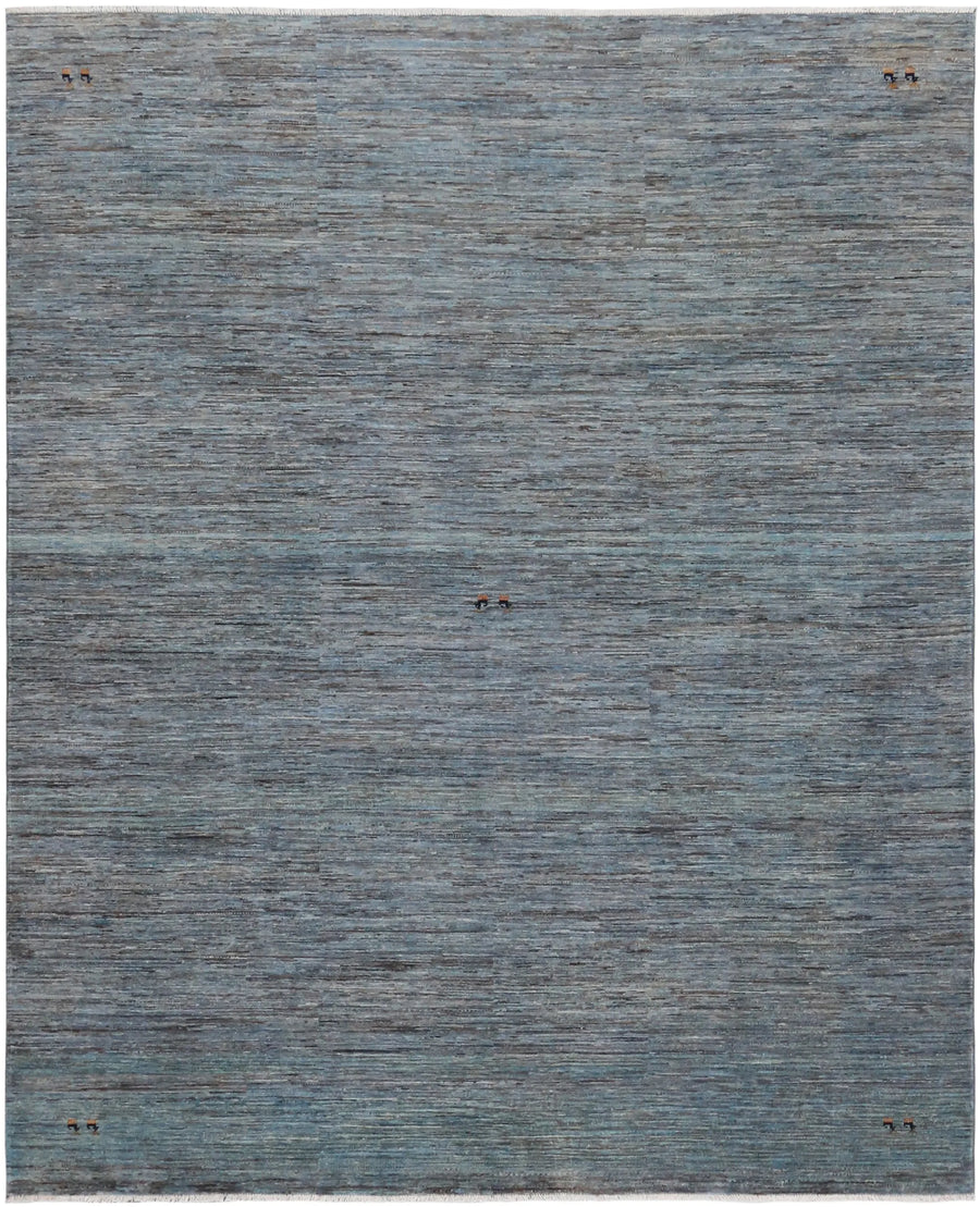 Blue Afghan Wool Rug with Fine Mottling, 298 × 245 cm, overall view.