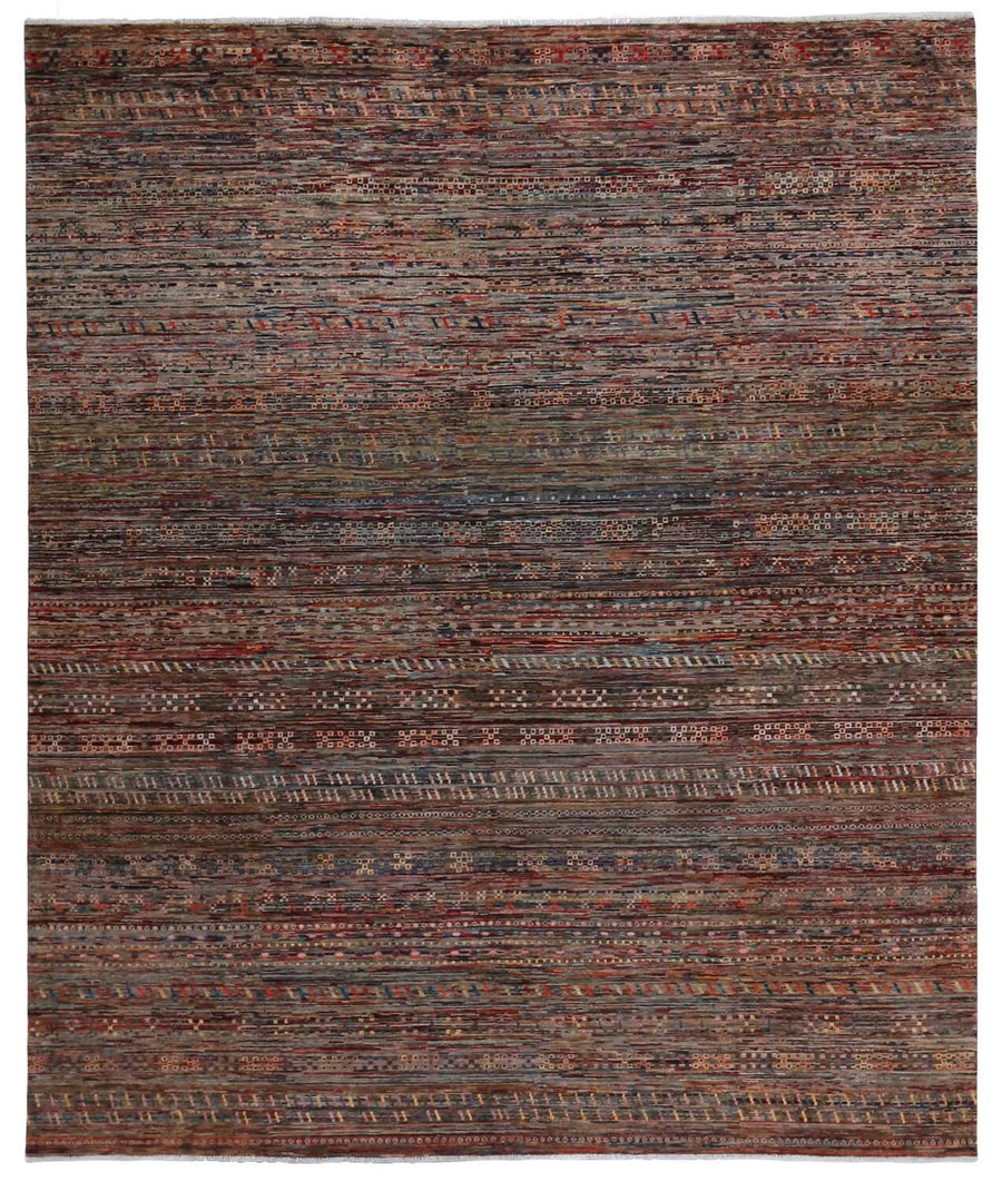 Multicolor Art Deco Rug with Dark Details, 299 × 251 cm, overall view.