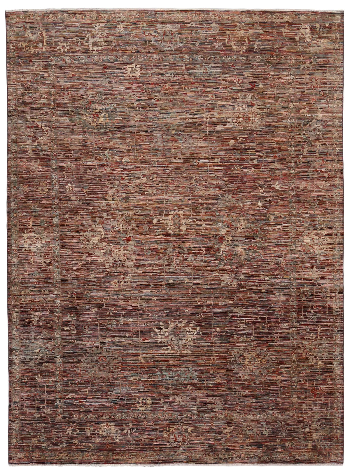 Berjasta Wool Rug with Rust Red Linear Pattern, 345 × 250 cm, overall view.