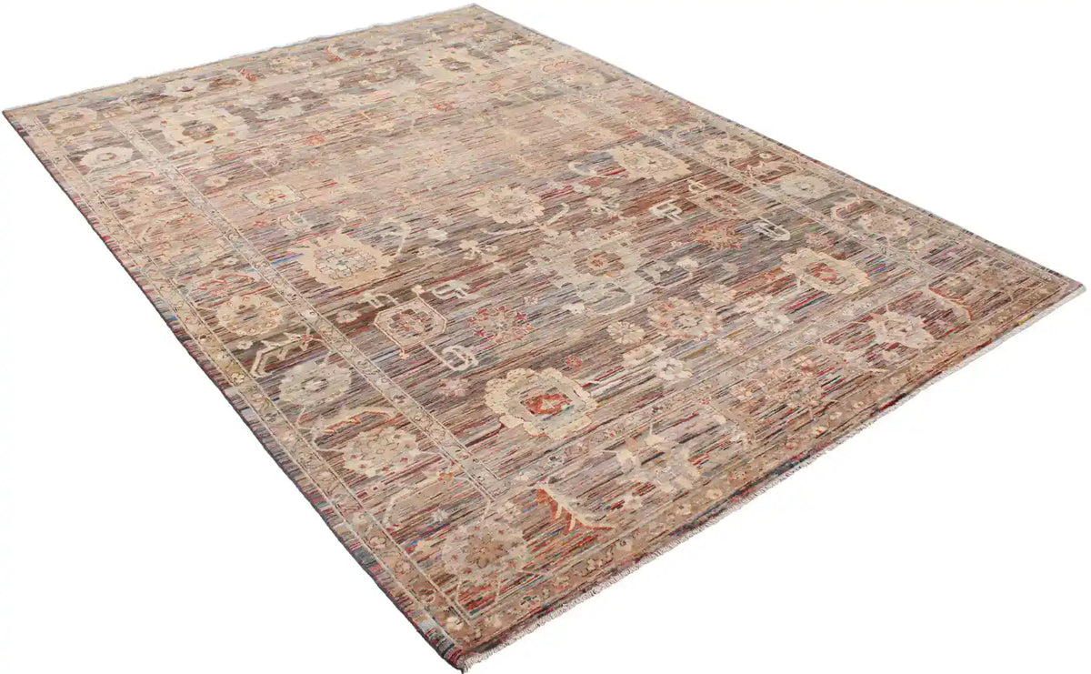 Brown Afghan Rug with Large Cream Flowers, 352 × 252 cm, view 3.