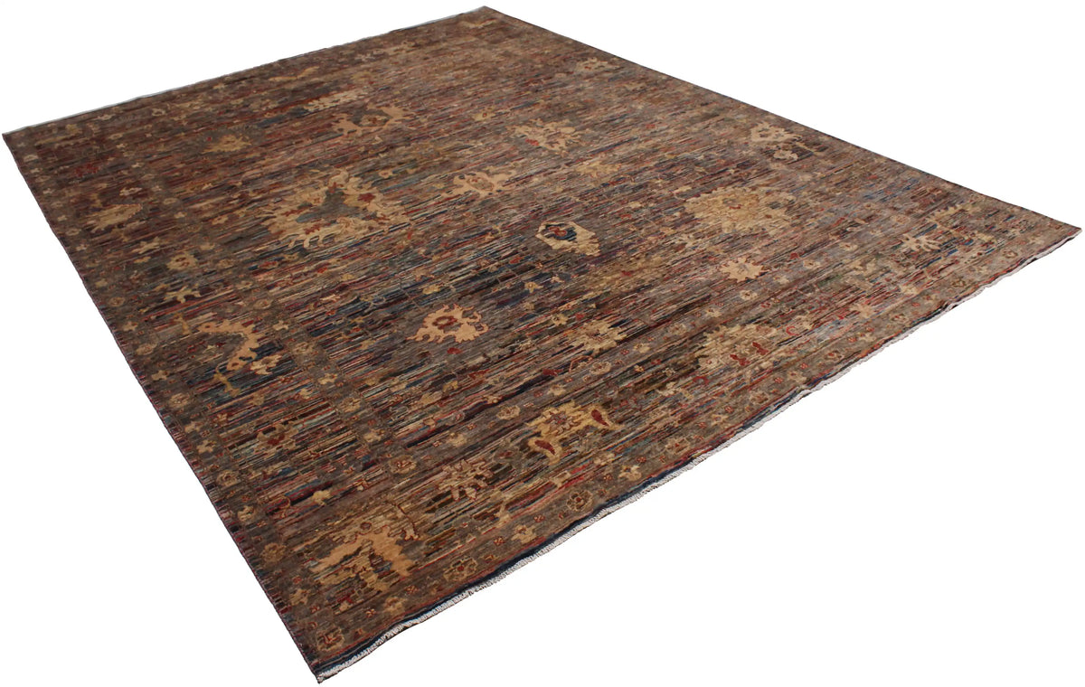 Dark Brown Afghan Rug with Floral Motifs, 387 × 299 cm, view 3.