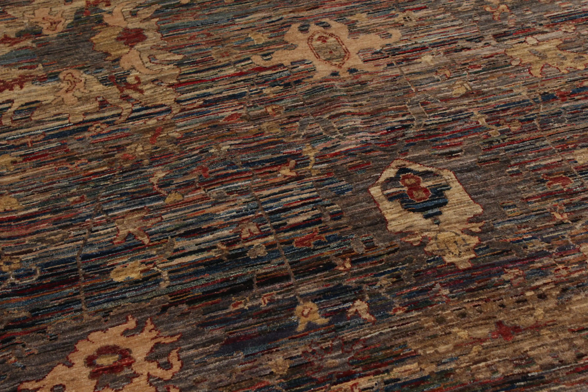 Dark Brown Afghan Rug with Floral Motifs, 387 × 299 cm, view 5.